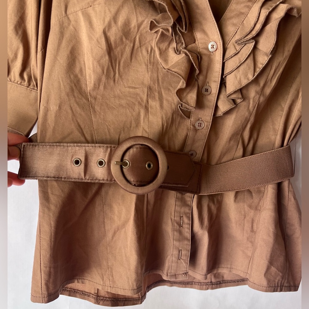 bebe Brown Ruffled Blouse - Picture 2 of 6